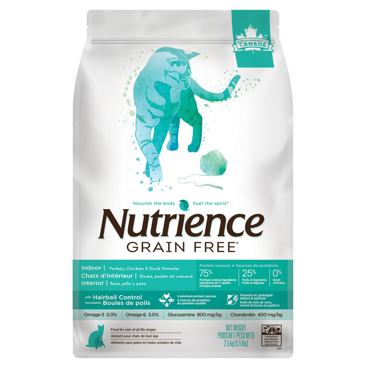Nourriture sèche pour chats d'intérieur Sans grains, dinde, poulet et canard