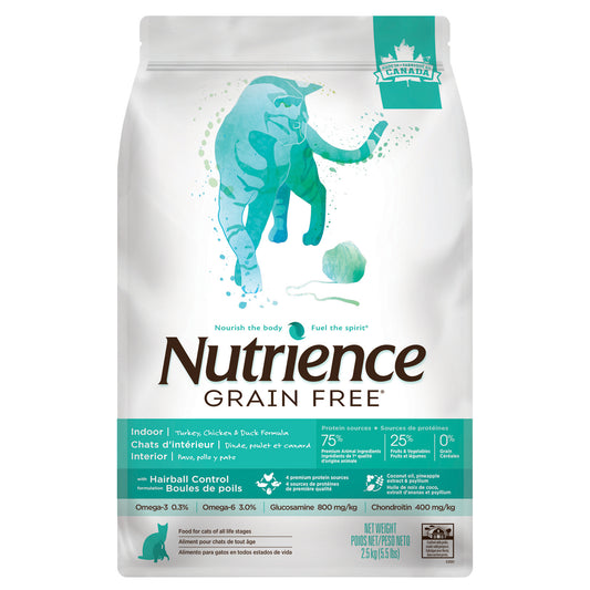 Nourriture sèche pour chats d'intérieur Sans grains, dinde, poulet et canard