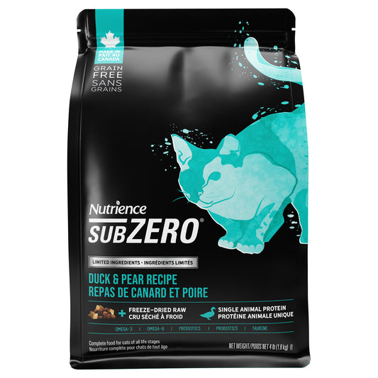 Nourriture sèche pour chats SubZero à ingrédients limités, canard et poire