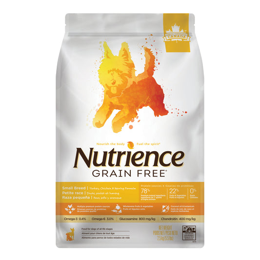 Nourriture sèche Sans grains pour chiens de petite race, dinde, poulet et hareng