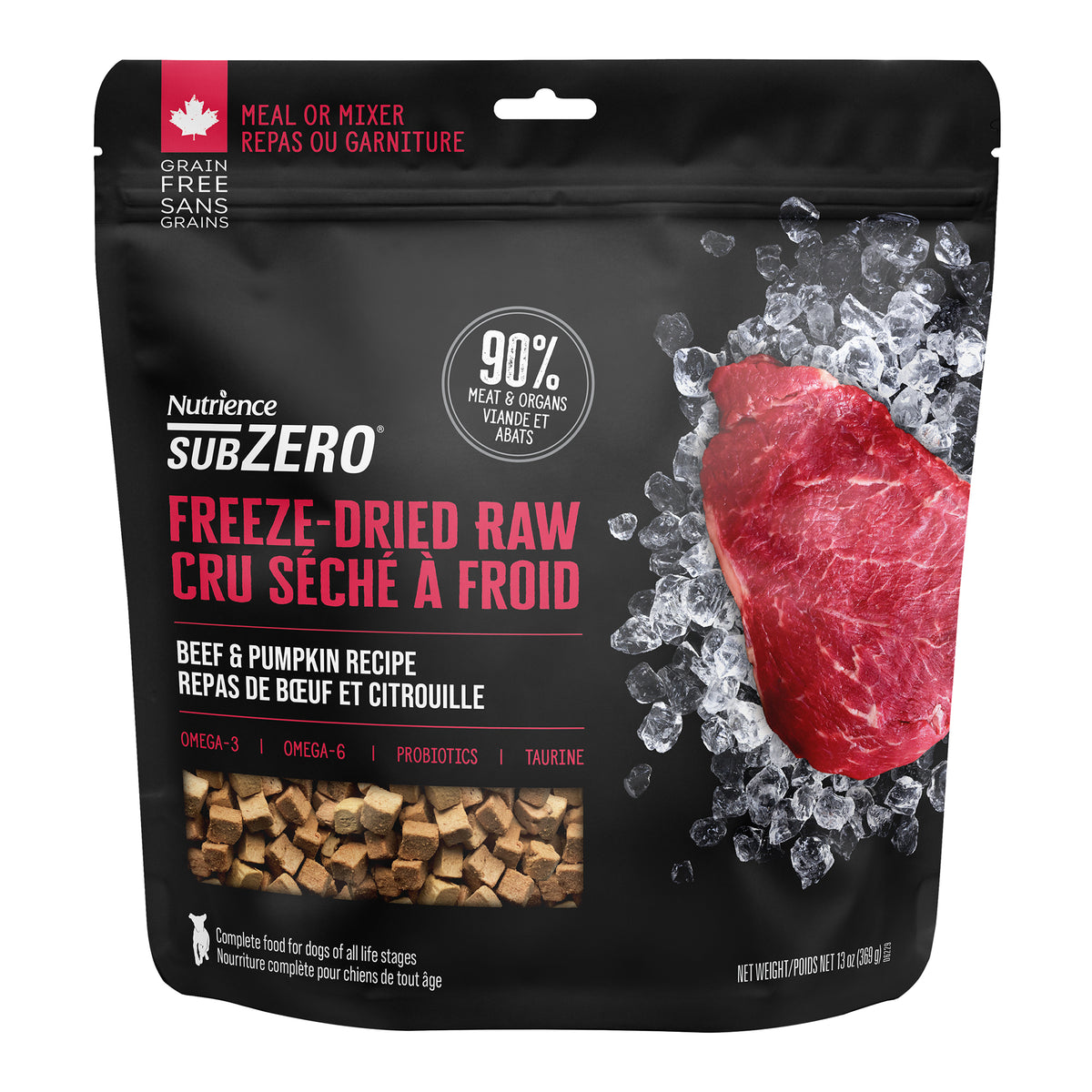 Nourriture crue séchée à froid SubZero pour chiens, bœuf et citrouille