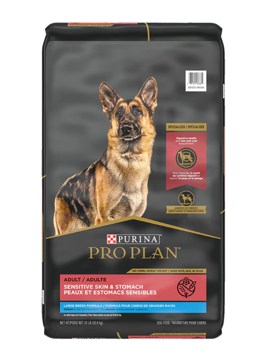 Nourriture sèche pour chien adulte grande race peau et estomac sensibles, saumon 15,4 kg