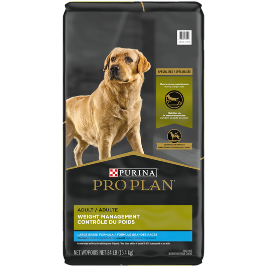 Nourriture sèche pour chien adulte grande race contrôle du poids, poulet 15,4 kg