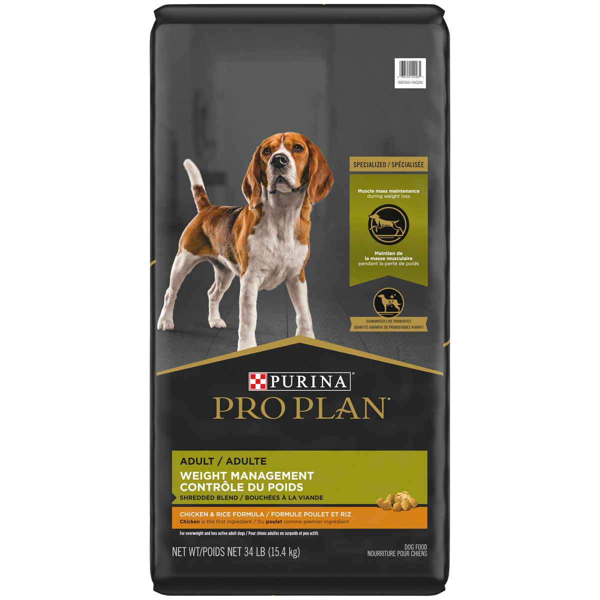 Nourriture sèche pour chien adulte contrôle du poids bouchées à la viande, poulet 15,4 kg