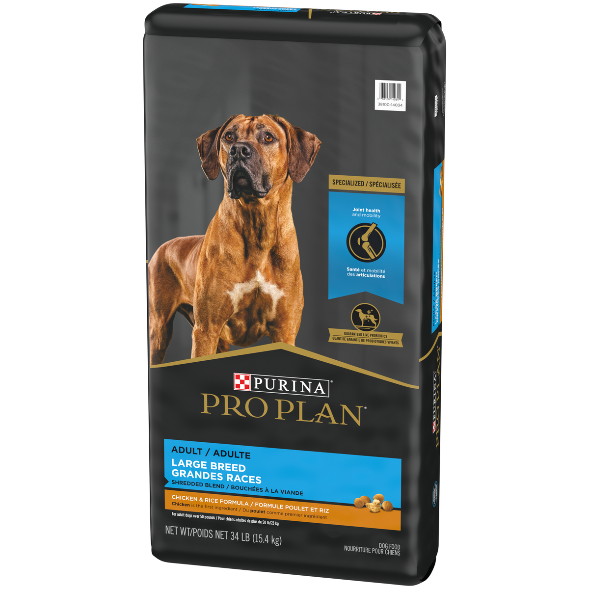 Nourriture sèche pour chien adulte grande race bouchées à la viande, poulet 15,4 kg