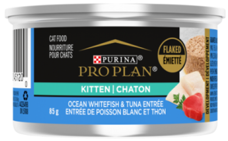 Nourriture humide pour chaton, poisson blanc et thon émietté 85 g