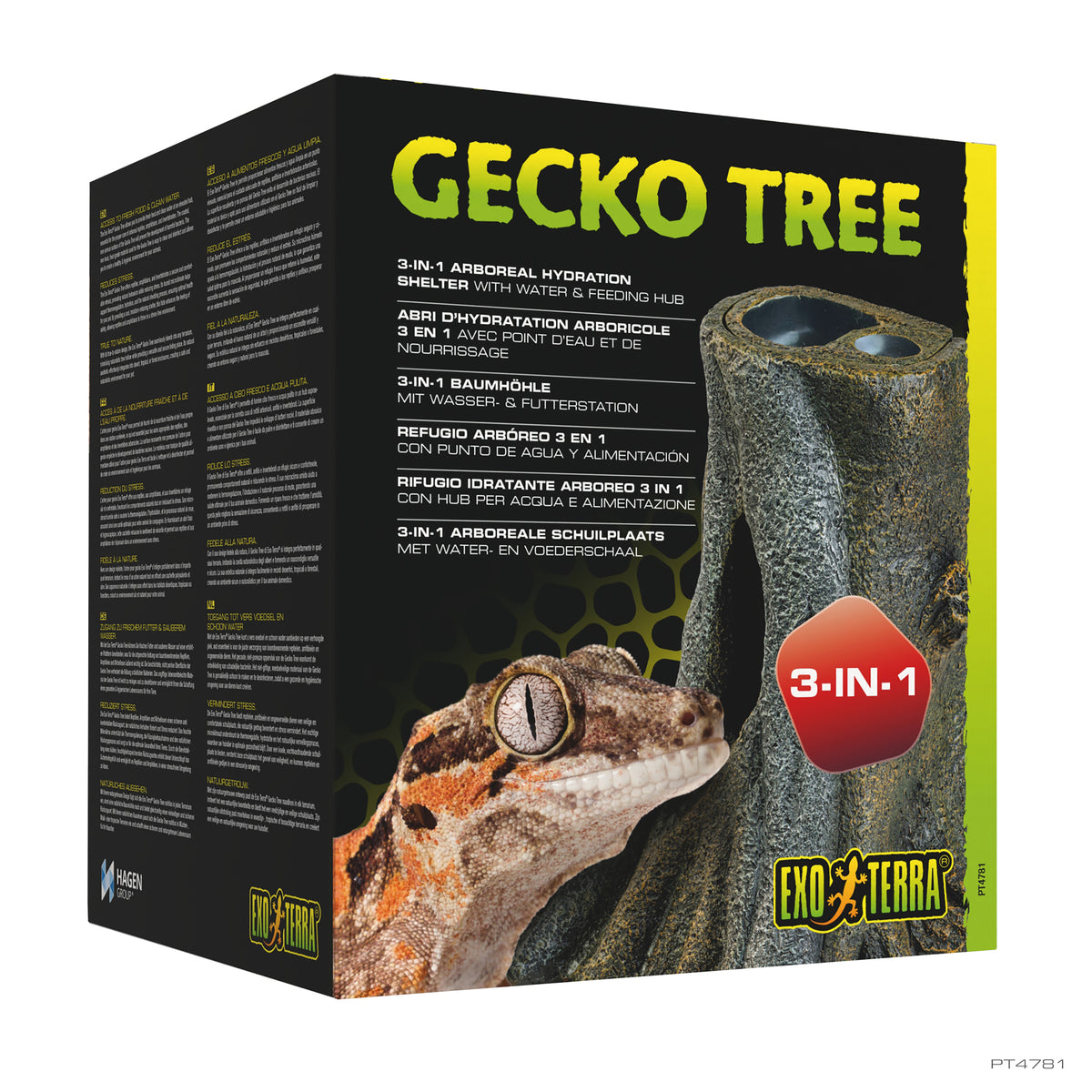 Arbre pour gecko, abri arboricole 3 en 1 avec station de nourrissage et d'hydratation