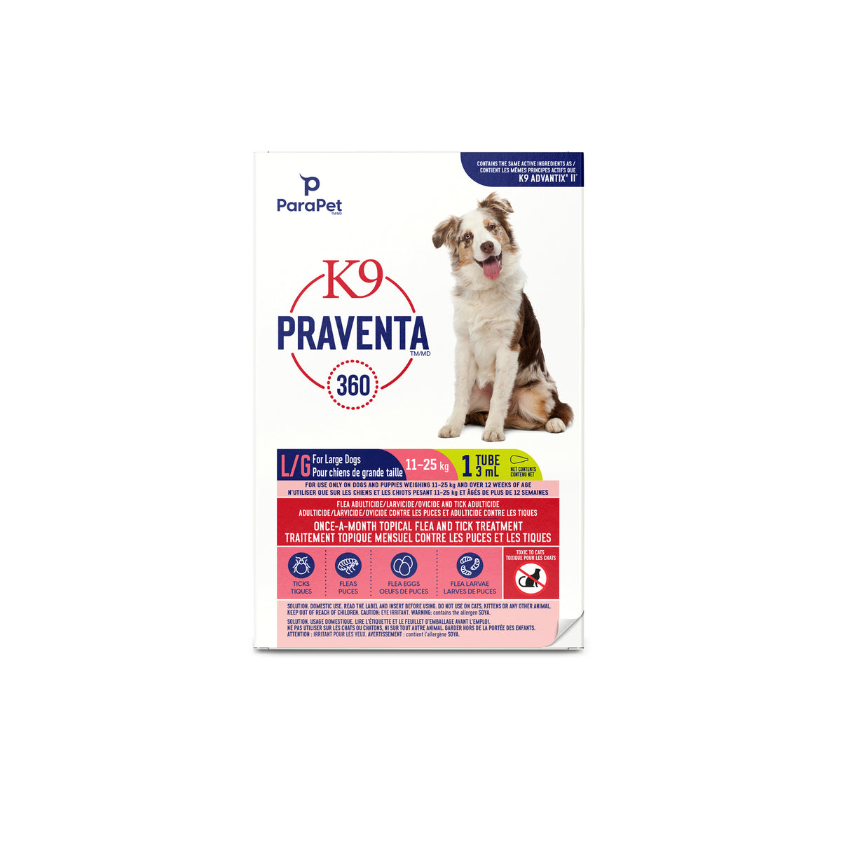 Traitement contre les puces et les tiques K9 Praventa 360 pour chiens