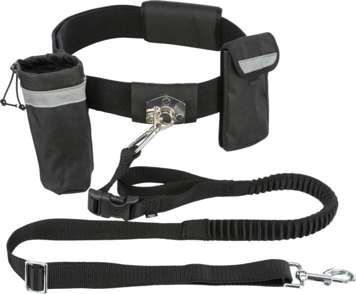 Ceinture ventrale avec laisse bungee et pochettes 1-1,35 m noir