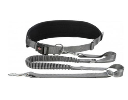 Ceinture ventrale avec laisse bungee 1,2-1,5 m gris et noir