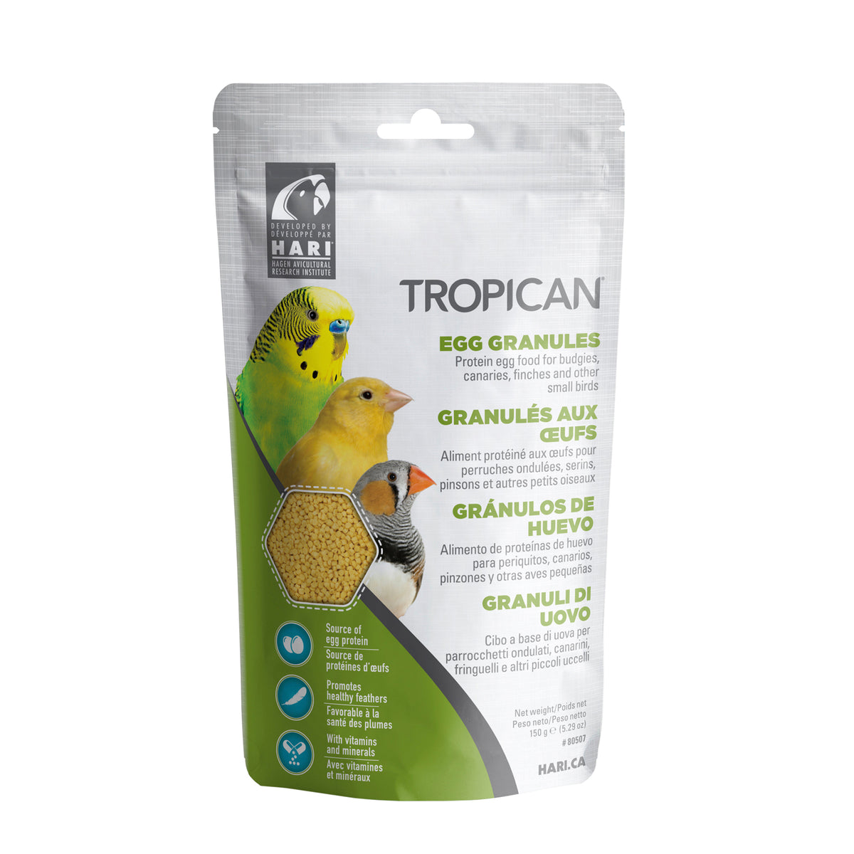 Granulés aux œufs Tropican pour perruches ondulées, serins et pinsons