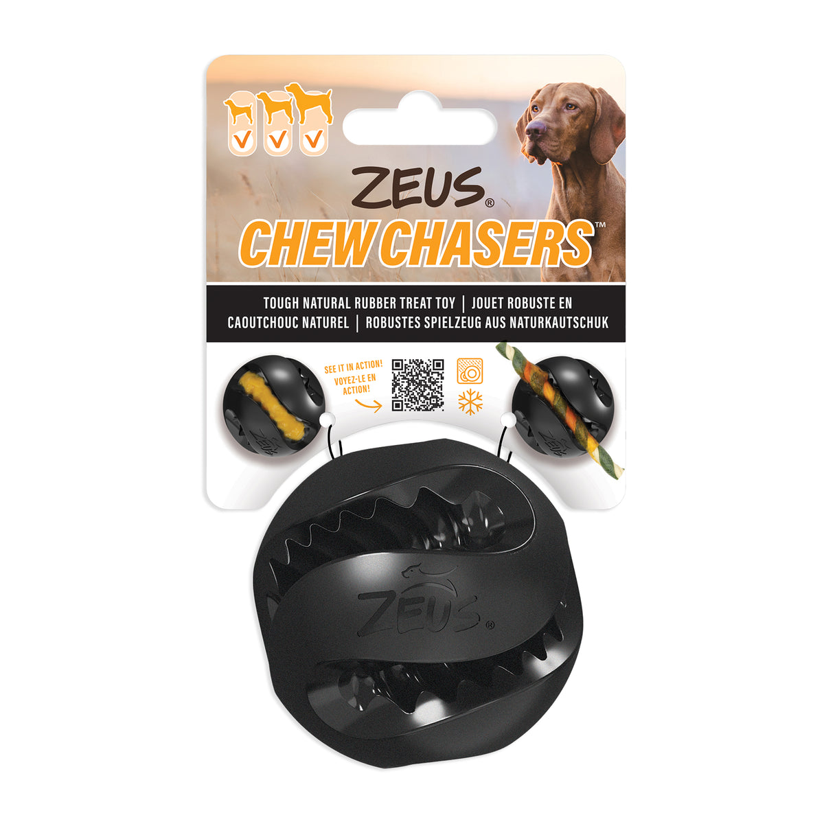 Jouet Chewchasers en caoutchouc pour gâteries, balle, noir, diam. 7,5 cm
