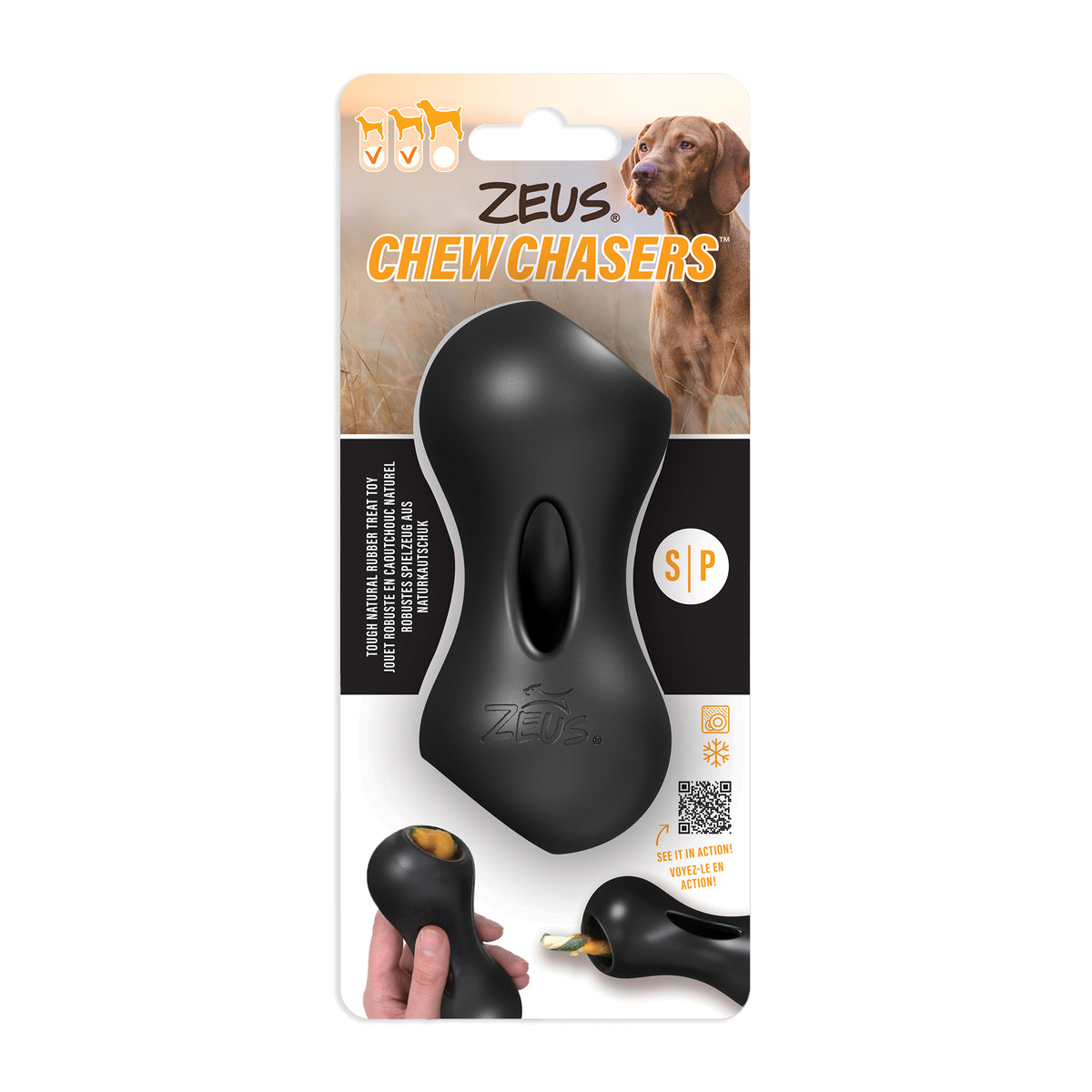 Jouet Chewchasers en caoutchouc pour gâteries, arachide, noir