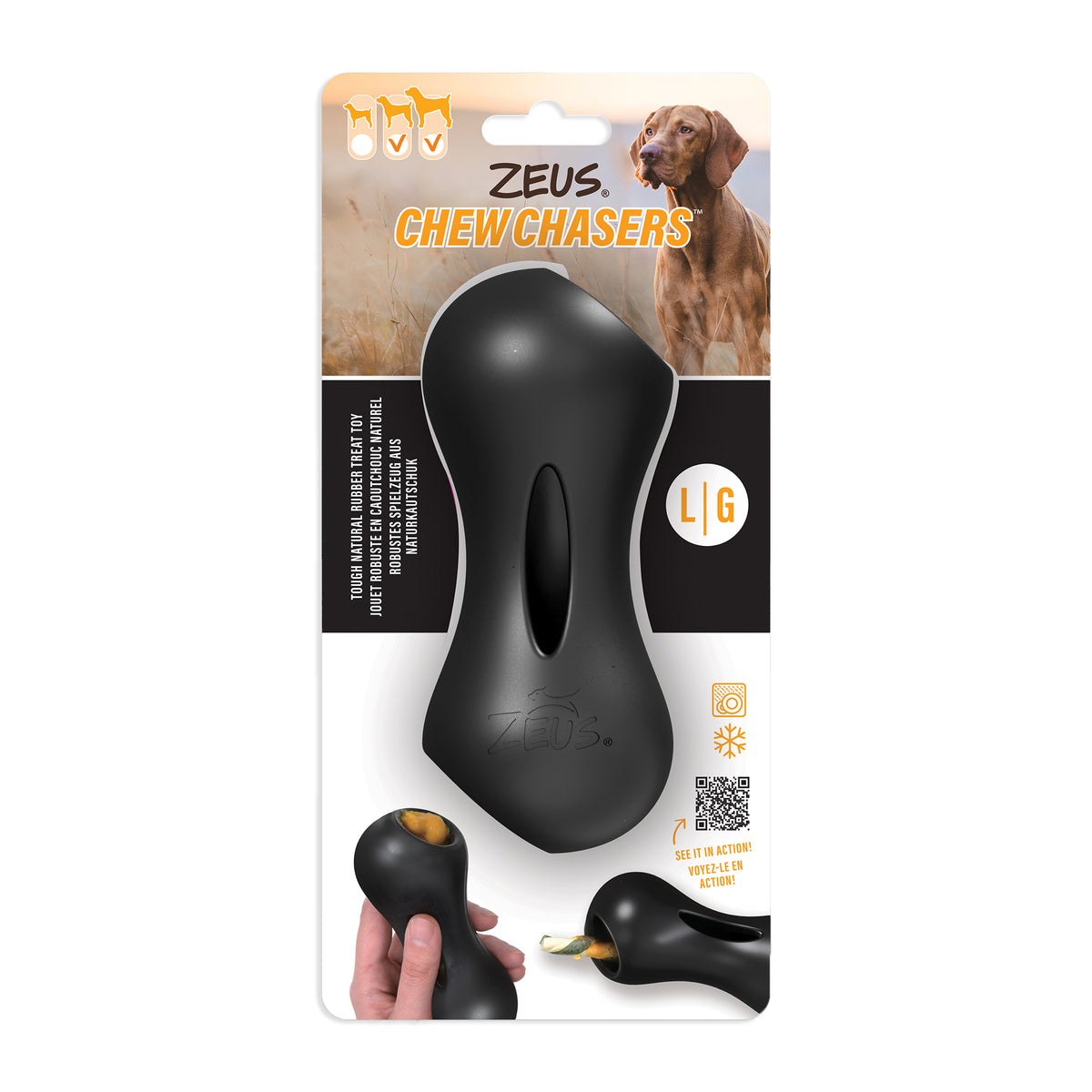 Jouet Chewchasers en caoutchouc pour gâteries, arachide, noir