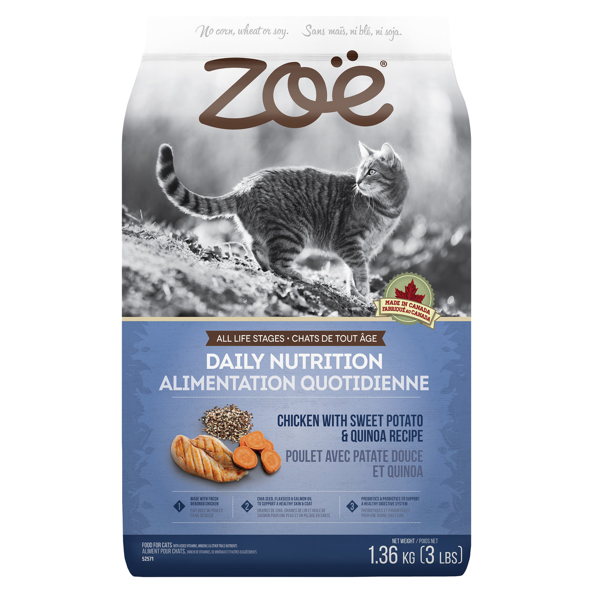 Nourriture sèche pour chats Alimentation quotidienne, poulet avec patate douce et quinoa 1,3 kg