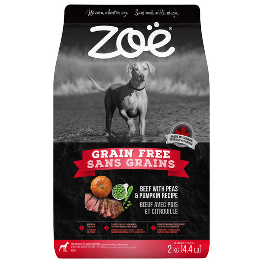Nourriture sèche Sans grains pour chiens, bœuf avec pois et citrouille 2 kg
