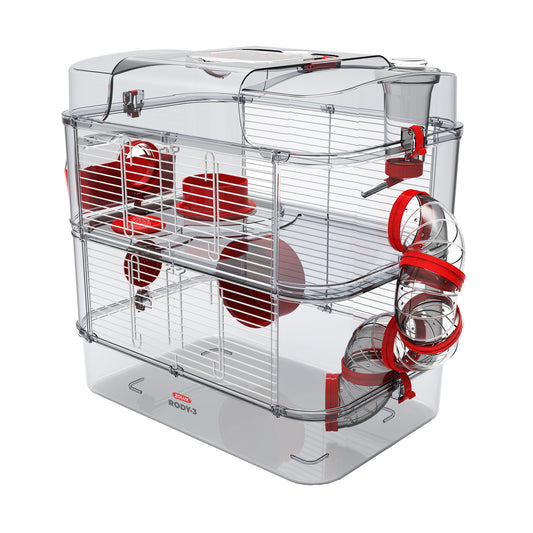 Cage Duo Rody 3 pour hamster, deux étages, 41 x 27 x 40 cm