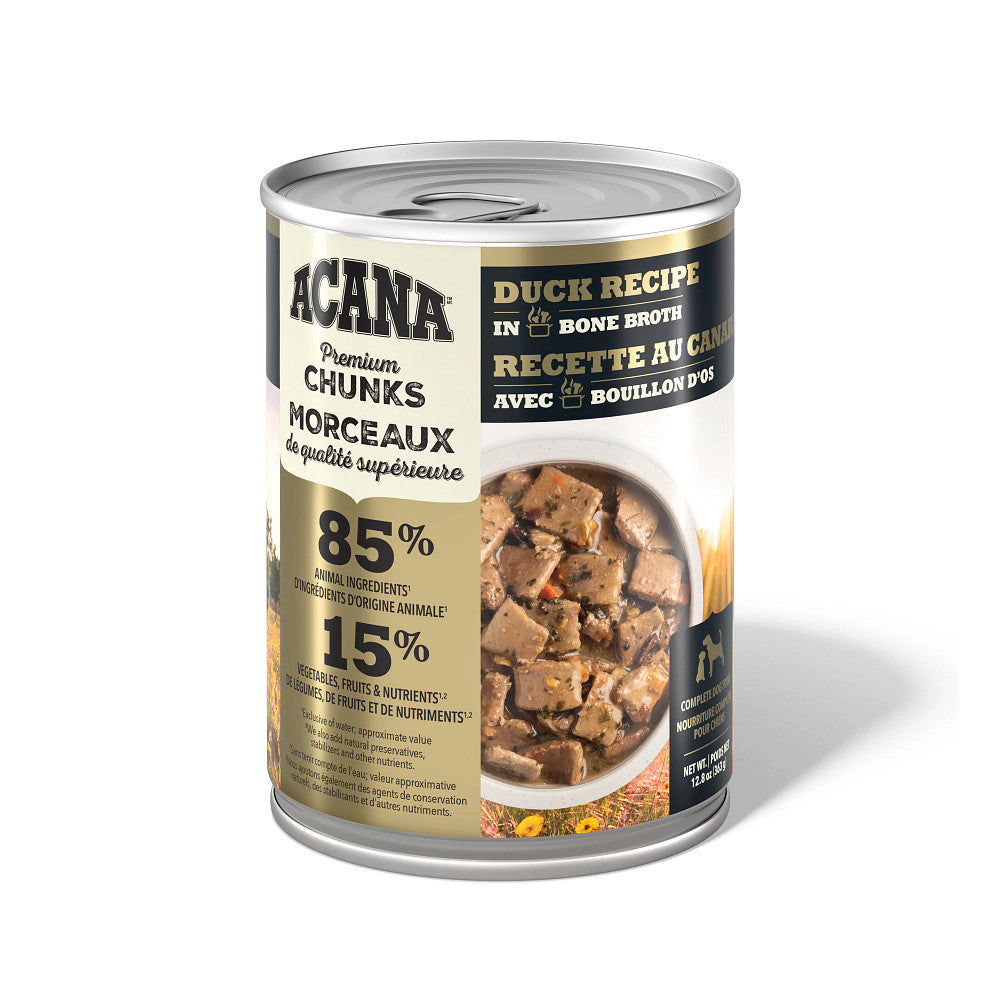 Morceaux de canard en bouillon d'os - nourriture humide pour chien 363 g