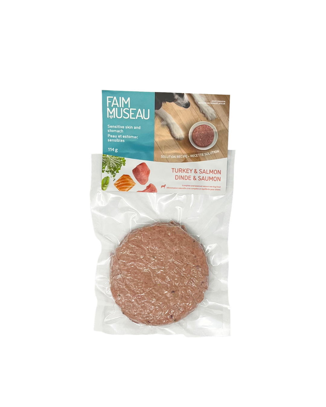 Nourriture crue à la dinde et saumon pour chien - Faim Museau