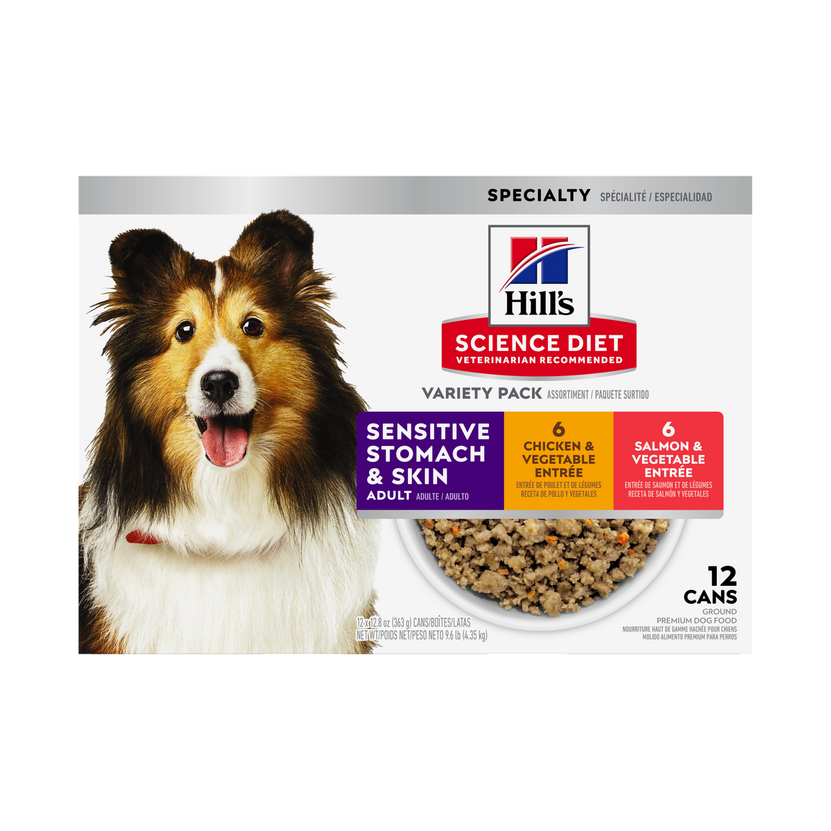 Estomac et peau sensibles adulte assortiment poulet et saumon - nourriture humide pour chien 363 g (paquet de 12)