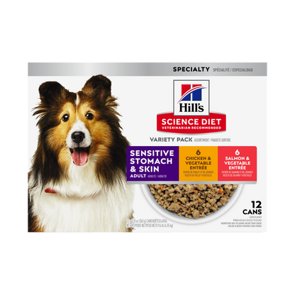 Estomac et peau sensibles adulte assortiment poulet et saumon - nourriture humide pour chien 363 g (paquet de 12)