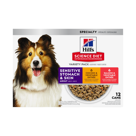 Estomac et peau sensibles adulte assortiment poulet et saumon - nourriture humide pour chien 363 g (paquet de 12)