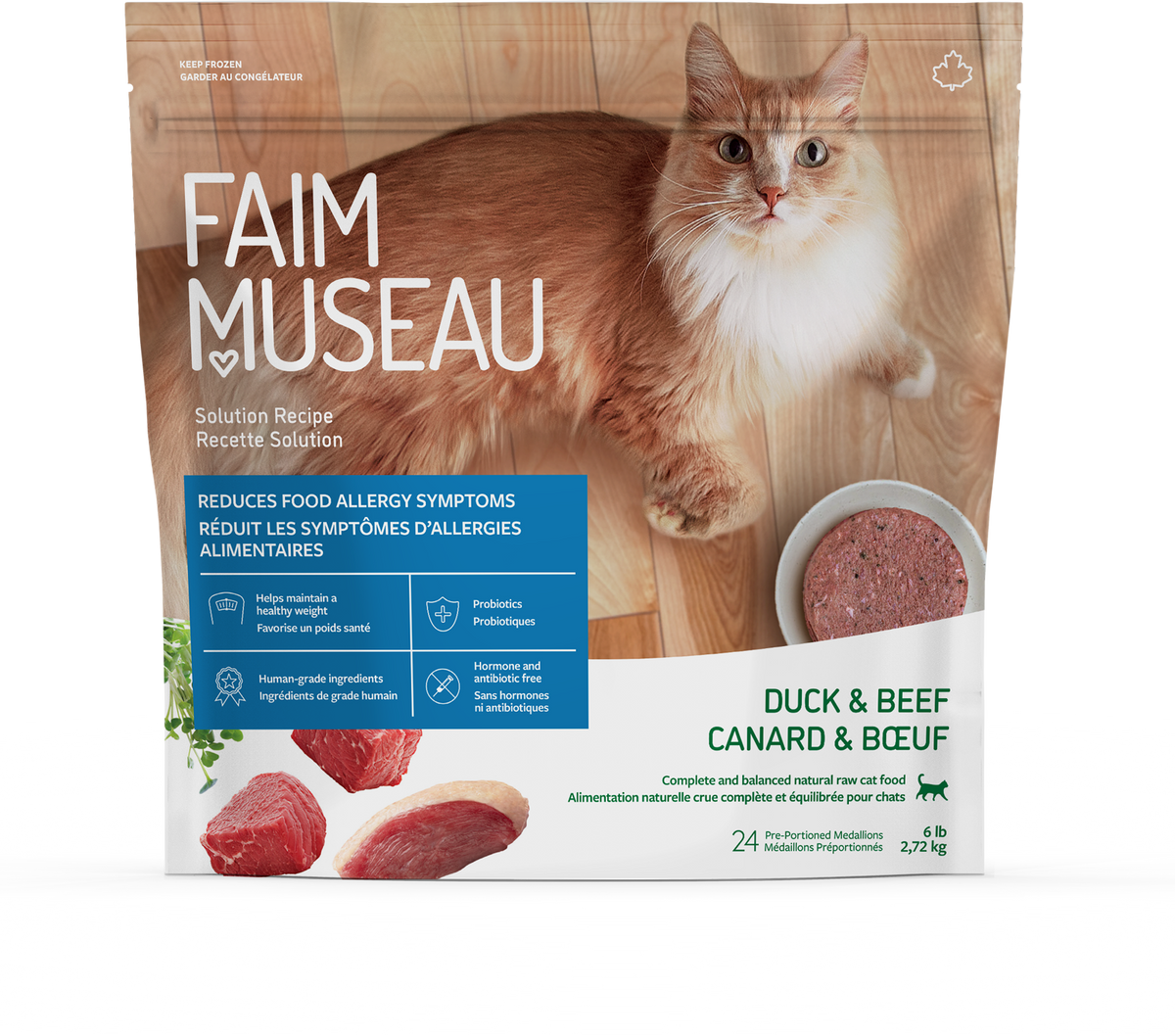 Canard et bœuf - nourriture crue pour chat