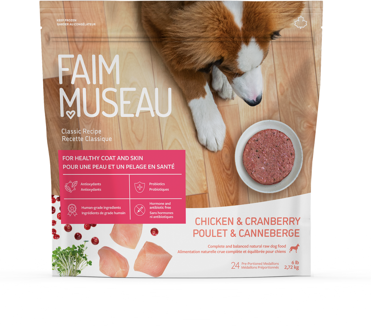 Poulet et canneberge - nourriture crue pour chien
