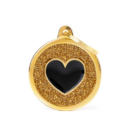Médaille cercle coeur pailleté or