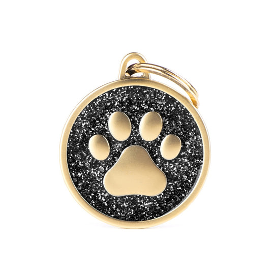 Médaille cercle patte pailleté or satiné noire