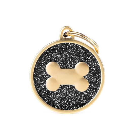 Médaille cercle os pailleté or satiné noire
