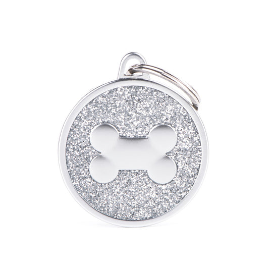 Médaille cercle os pailleté satiné grise