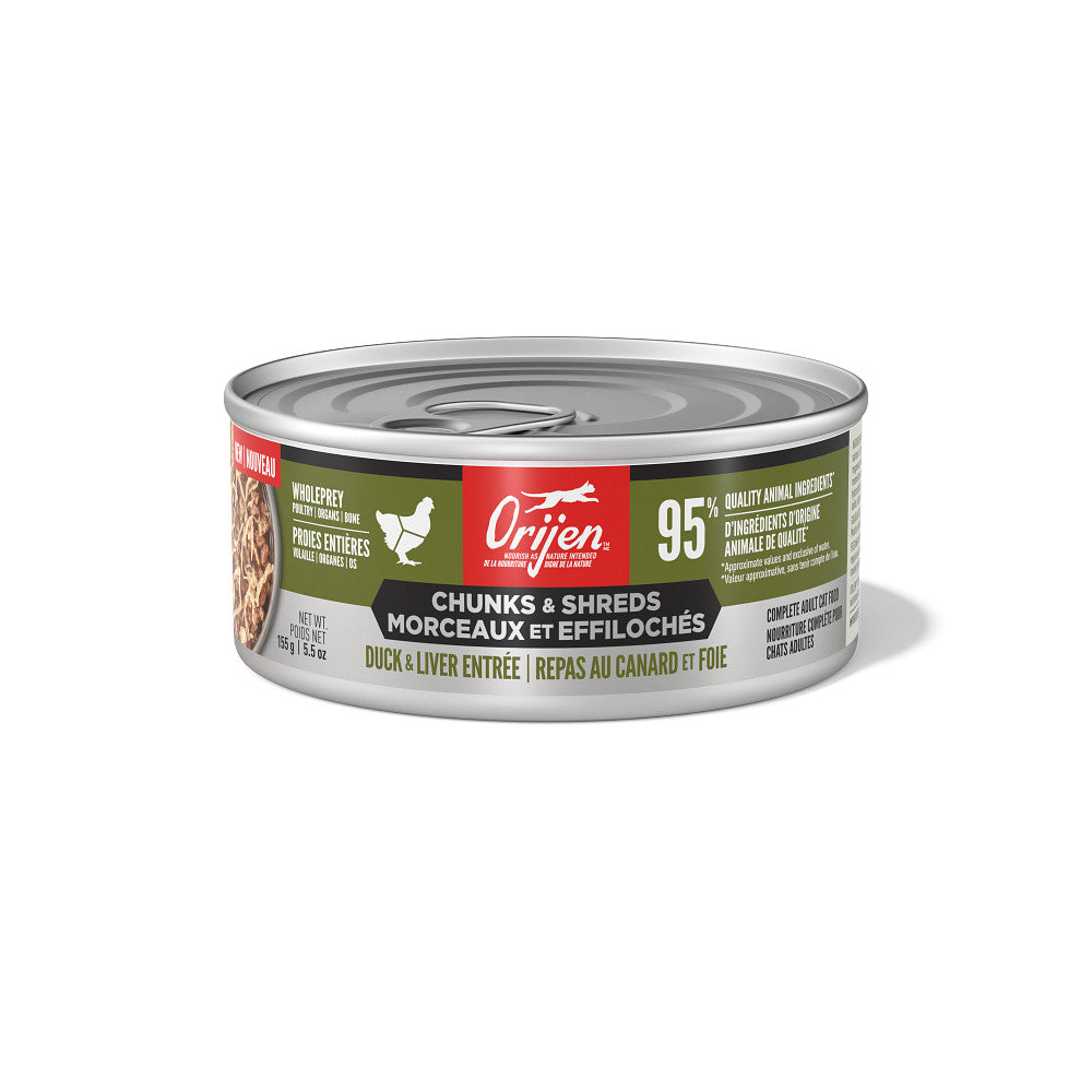 Morceaux et effilochés repas au canard et foie - nourriture humide pour chat 155 g