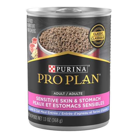 Nourriture humide pour chien peau et estomac sensibles, agneau et avoine en sauce 368 g