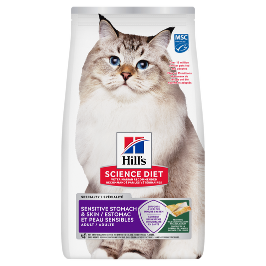 Estomac et peau sensibles adulte goberge durable et orge - nourriture sèche pour chat